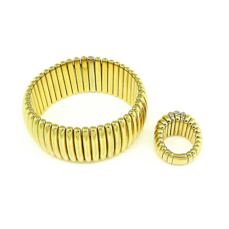 2.50ct Diamond Gold Flexible Ring and Bangle Set In Good Condition For Sale In New York, NY