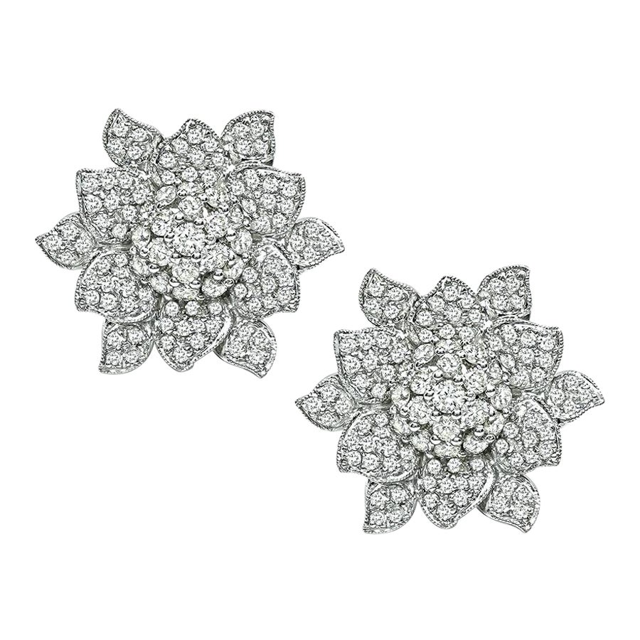 2.50ct Diamond Gold Flower Earrings