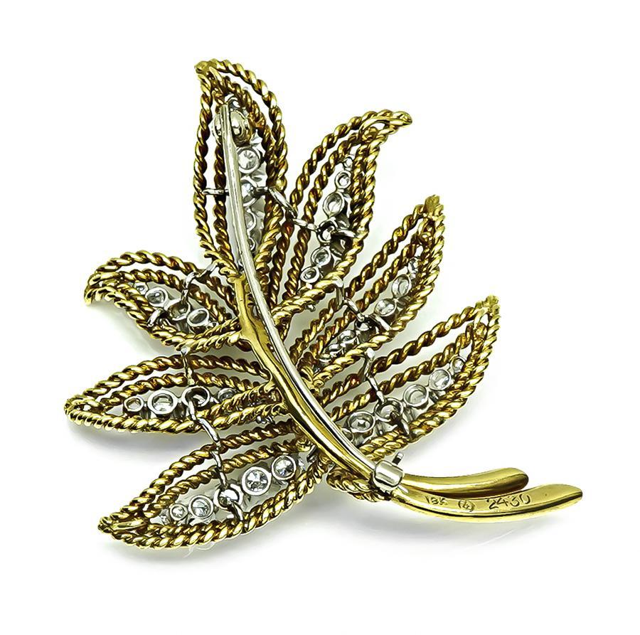 2.50ct Diamond Gold Leaf Pin In Good Condition For Sale In New York, NY