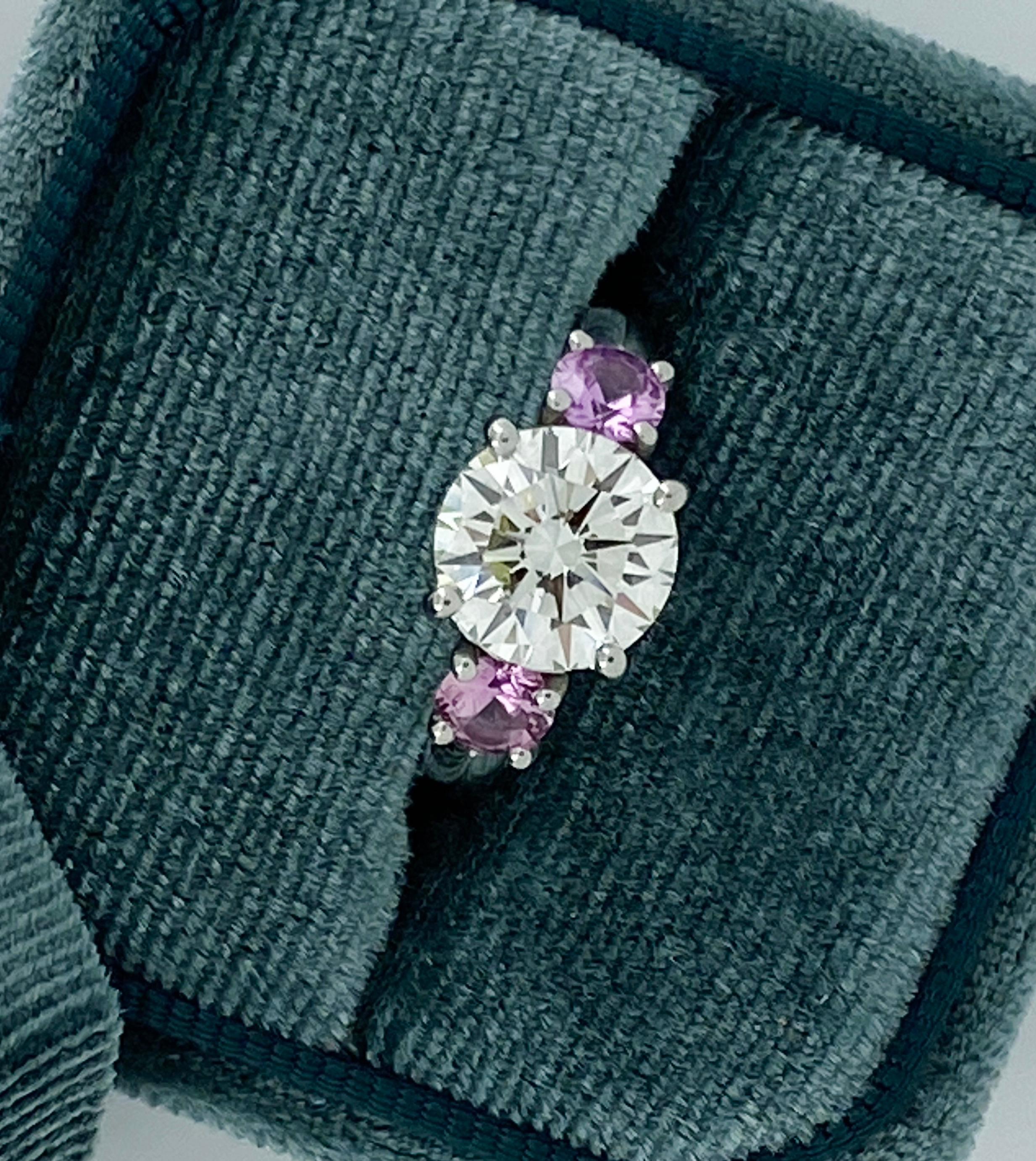 2.50ct Diamond (Triple X) & Pink Sapphire 3-Stone Trilogy Ring in Platinum 950. For Sale 1