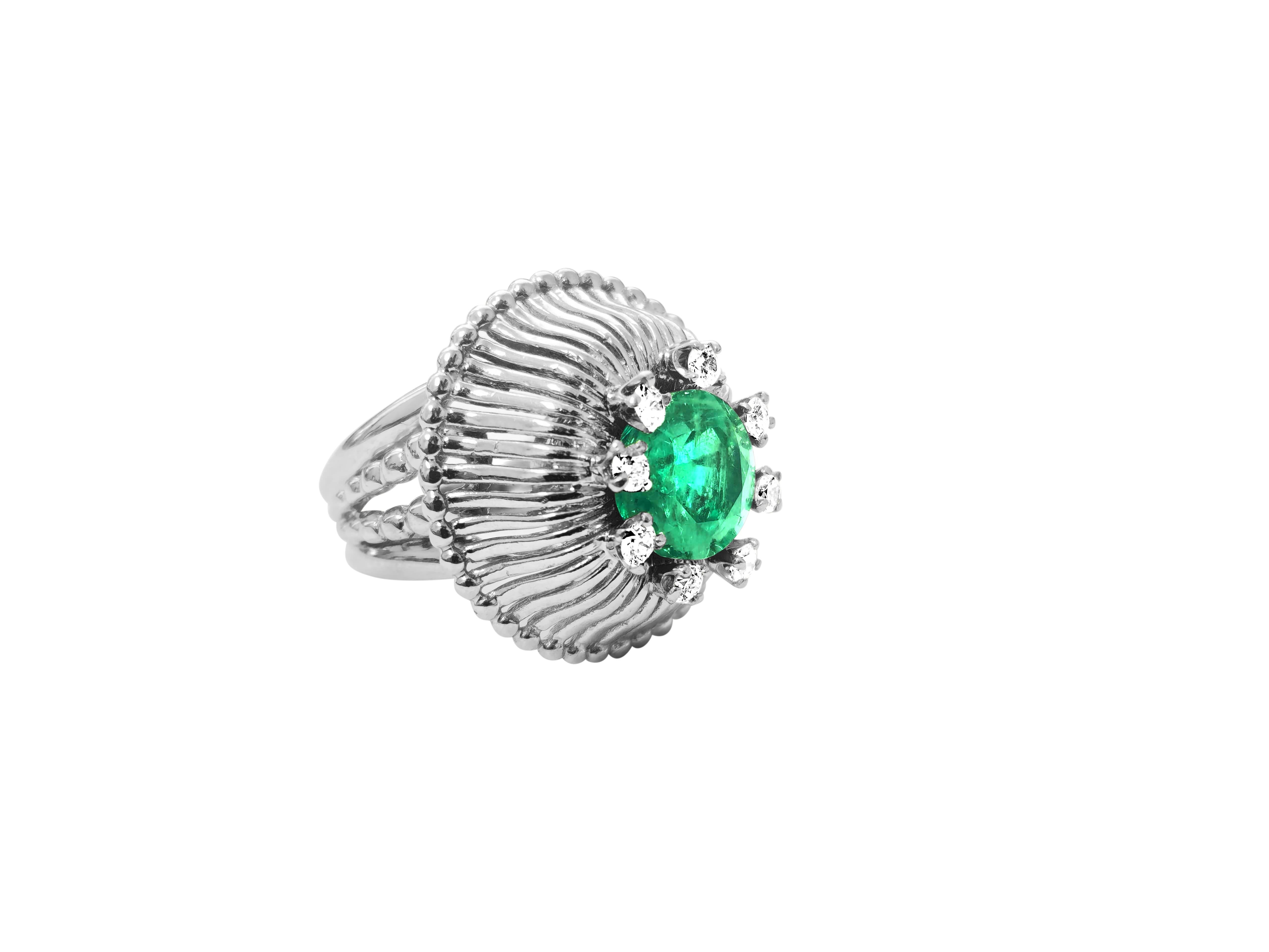 Emerald Cut 2.50ct Emerald and Diamond Ring in 14k White Gold For Sale