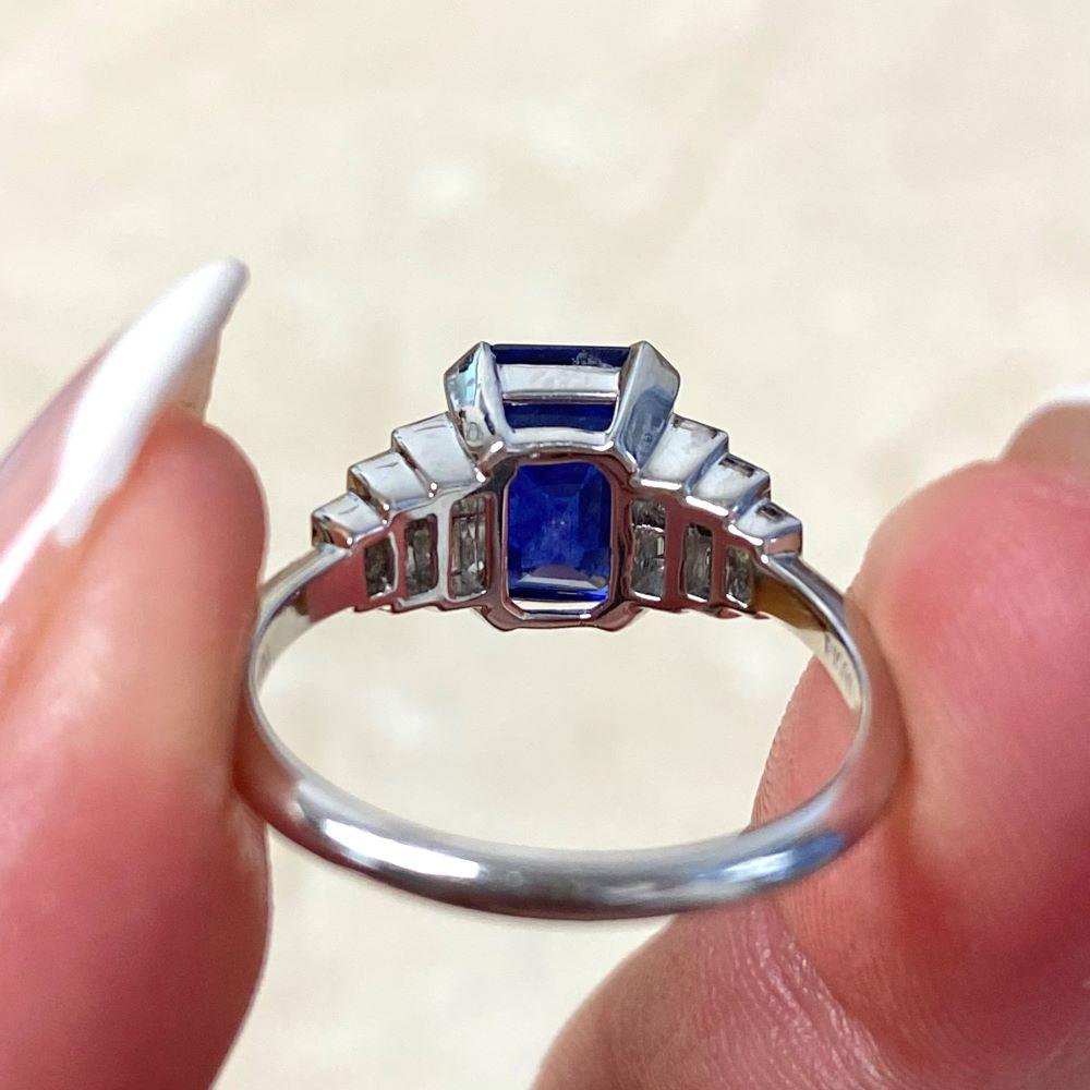 2.50ct Emerald Cut Natural Sapphire Engagement Ring, Platinum For Sale 7