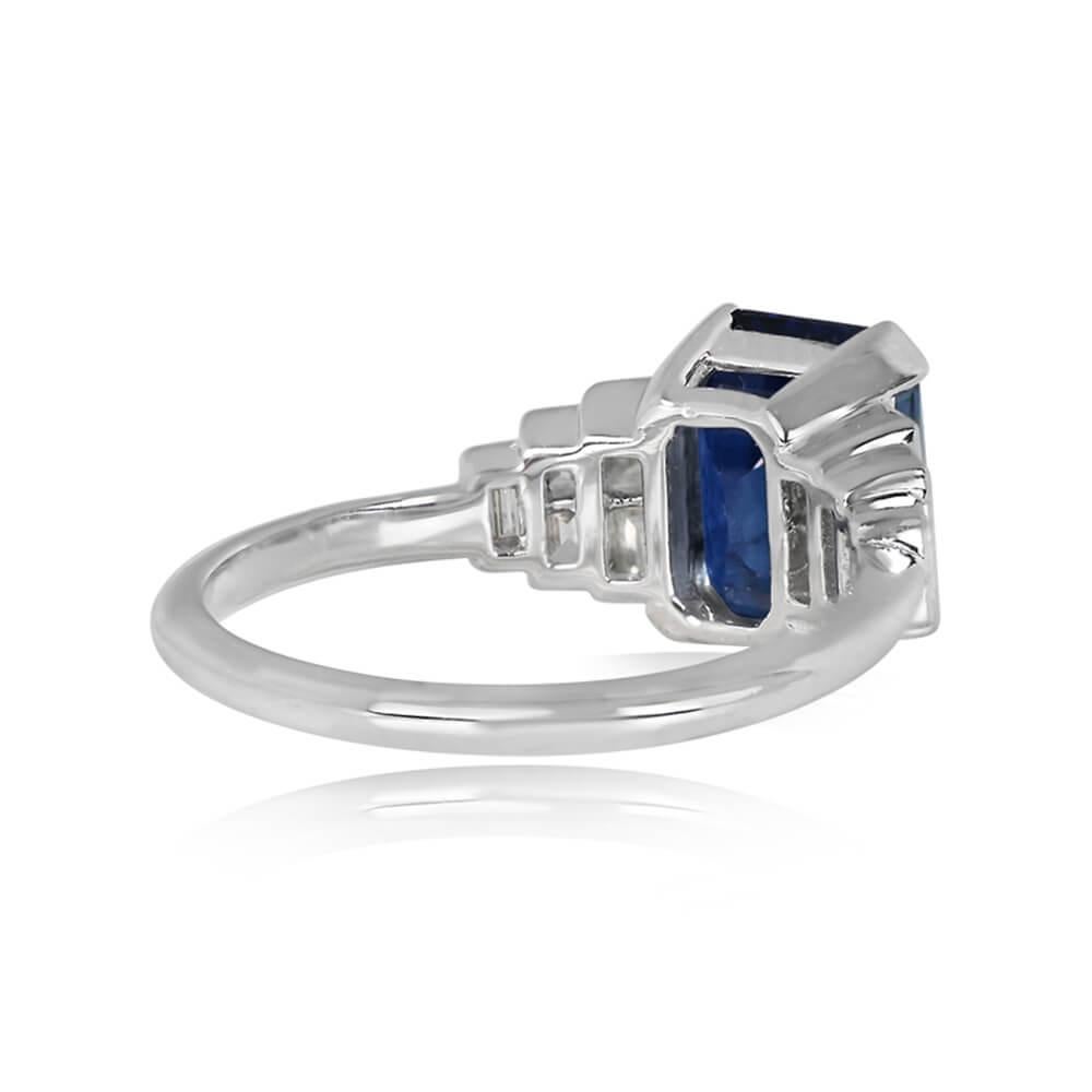 Art Deco 2.50ct Emerald Cut Natural Sapphire Engagement Ring, Platinum For Sale