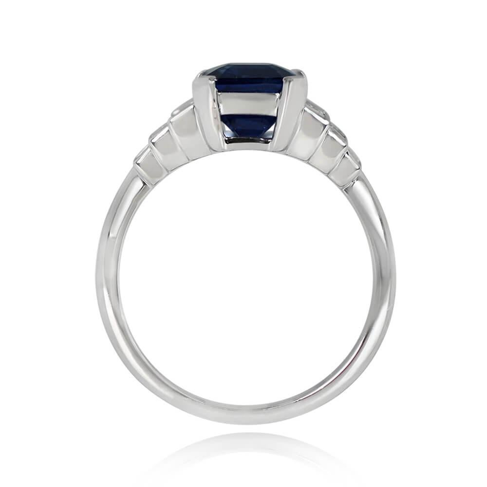 2.50ct Emerald Cut Natural Sapphire Engagement Ring, Platinum In Excellent Condition For Sale In New York, NY