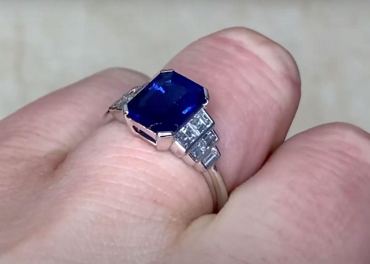 2.50ct Emerald Cut Natural Sapphire Engagement Ring, Platinum For Sale 3