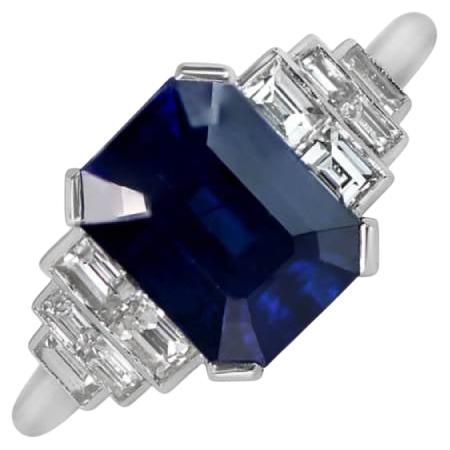 2.50ct Emerald Cut Natural Sapphire Engagement Ring, Platinum For Sale