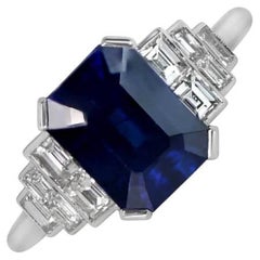 2.50ct Emerald Cut Natural Sapphire Engagement Ring, Platinum