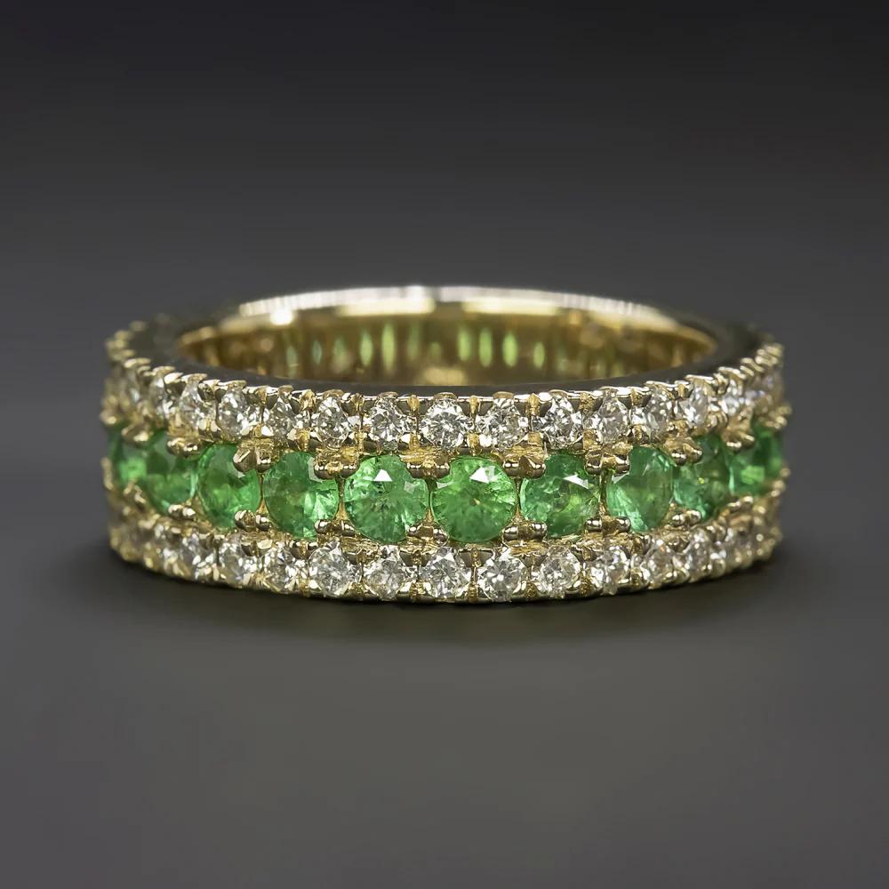 Round Cut 2.50ct Emerald Diamond Wide Band Ring 14k Gold For Sale