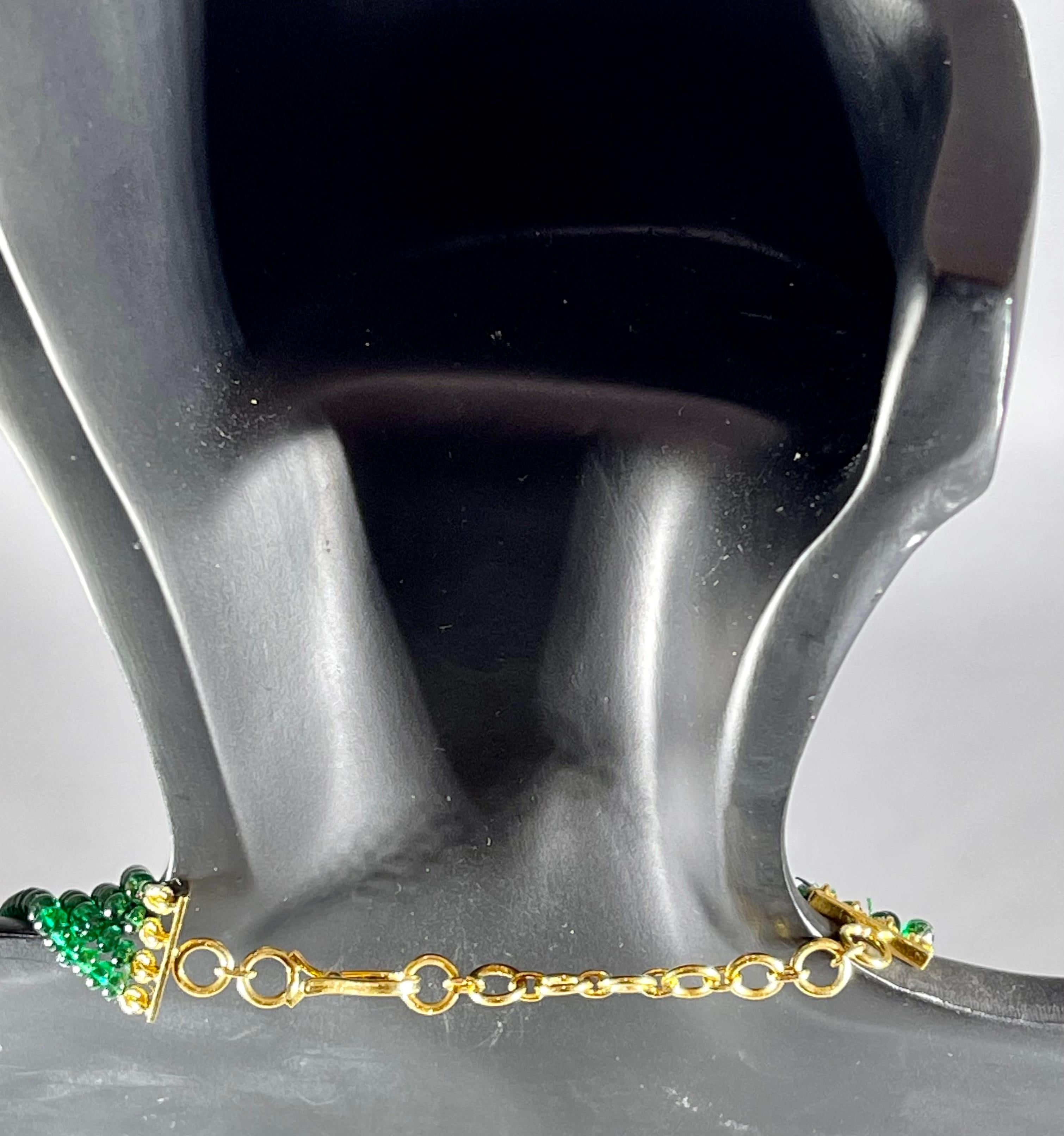 250ct Fine Emerald Beads 4 Line Necklace with 14 Kt Yellow Gold Clasp Adjustable For Sale 9