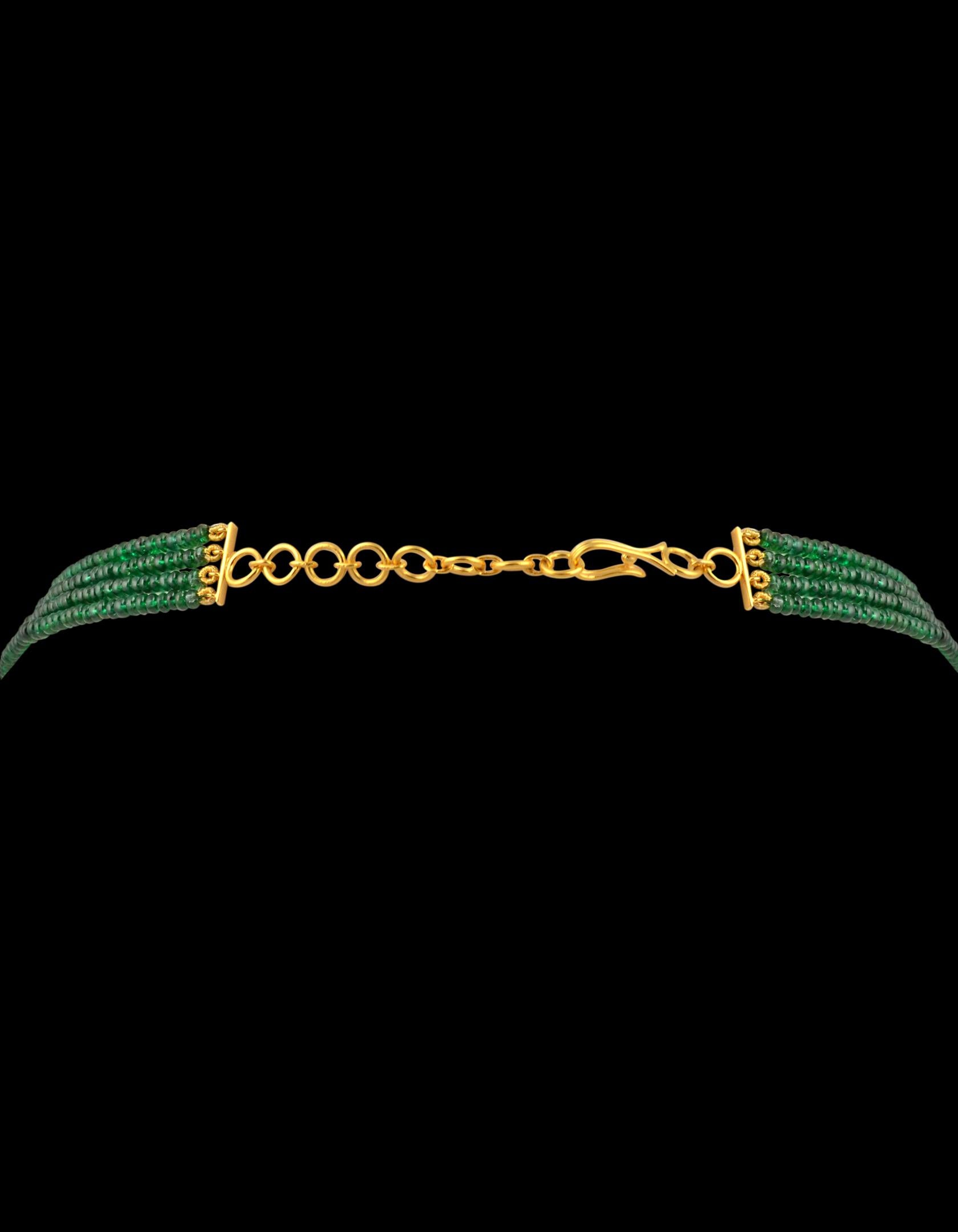 250ct Fine Emerald Beads 4 Line Necklace with 14 Kt Yellow Gold Clasp Adjustable For Sale 11