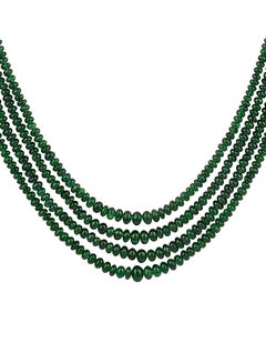 250ct Fine Emerald Beads 4 Line Necklace with 14 Kt Yellow Gold Clasp Adjustable