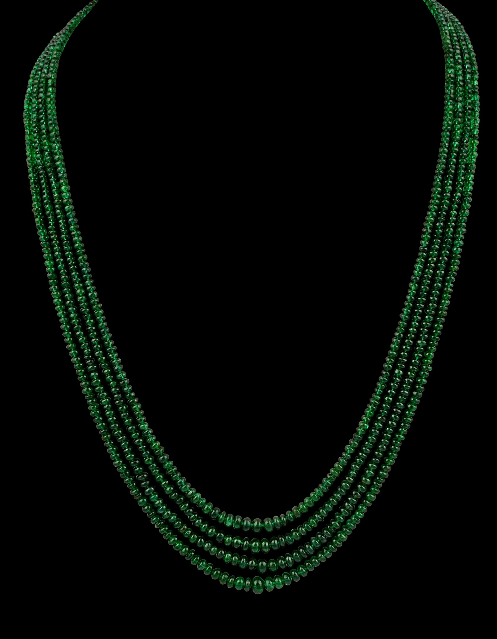 Collier 4 rangs de perles d'émeraude de 250ct avec fermoir en or jaune 14 Kt ajustable Neuf - En vente à New York, NY