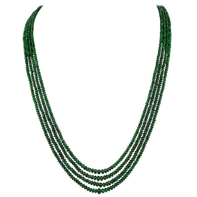 70ct Single Layer Natural Emerald Ruby and Sapphire Bead Necklace 14k ...