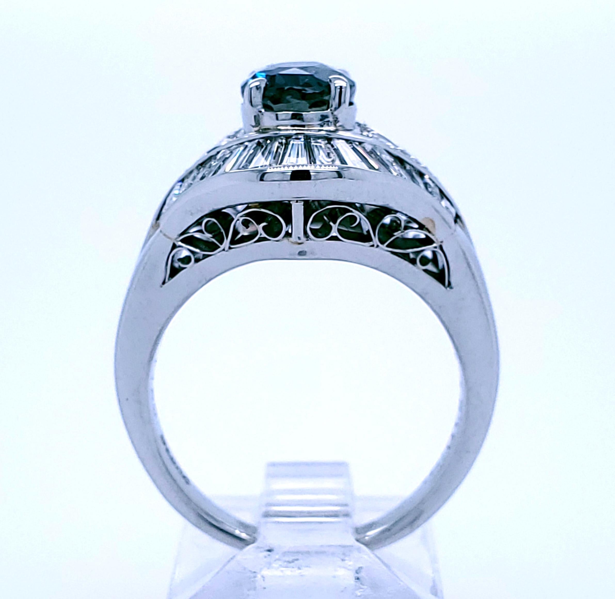 Contemporary 2.50ct GIA Certed BlueSapphire with 1.00cts Diamonds Set in Platinum - Ring! For Sale