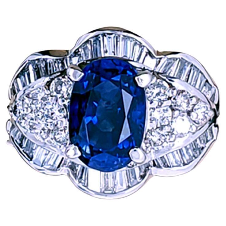 2.50ct GIA Certed BlueSapphire with 1.00cts Diamonds Set in Platinum - Ring! For Sale
