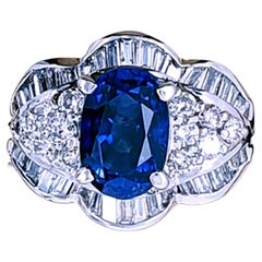2.50ct GIA Certed BlueSapphire with 1.00cts Diamonds Set in Platinum - Ring!