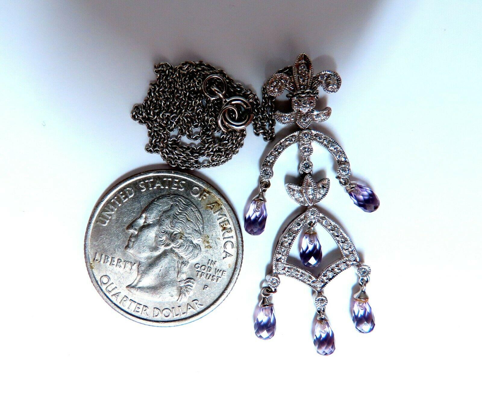 Taglio briolette 2.50ct Ametista Briolette Naturale Diamanti Crest Inglese Collana Dangle 14kt in vendita