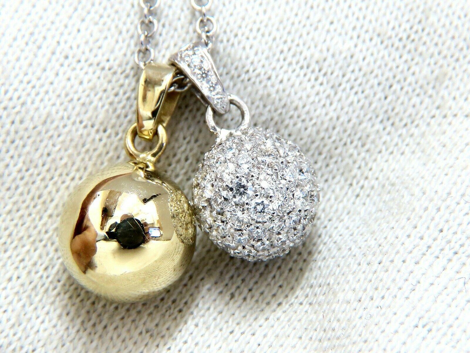 Women's or Men's 2.50 Carat Natural Diamonds Cluster Balls Double Dangle Necklace 14 Karat For Sale