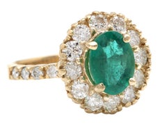 2.50Ct Natural Emerald and Diamond 14K Solid Yellow Gold Ring