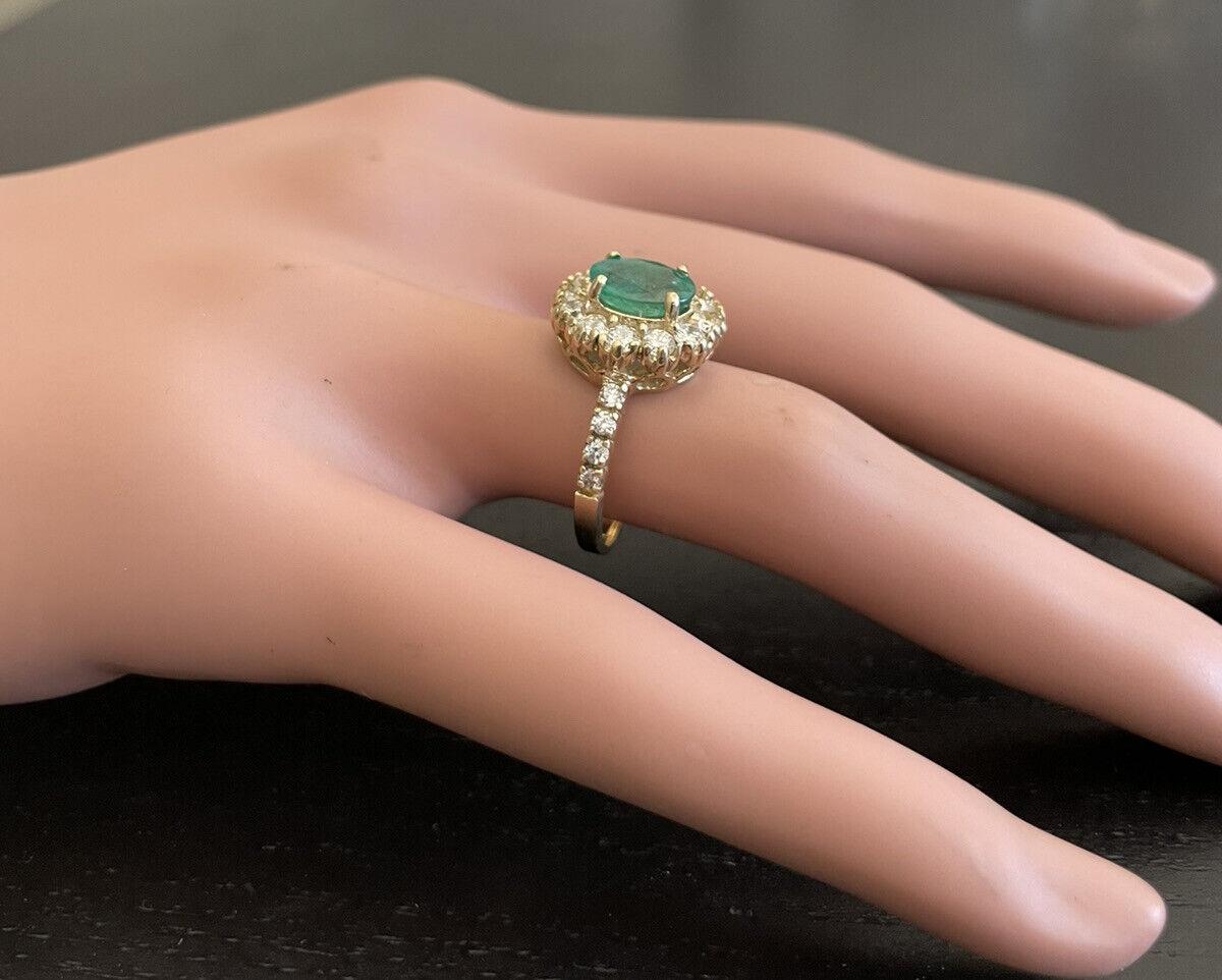2.50Ct Natural Emerald and Diamond 14K Solid Yellow Gold Ring For Sale 1