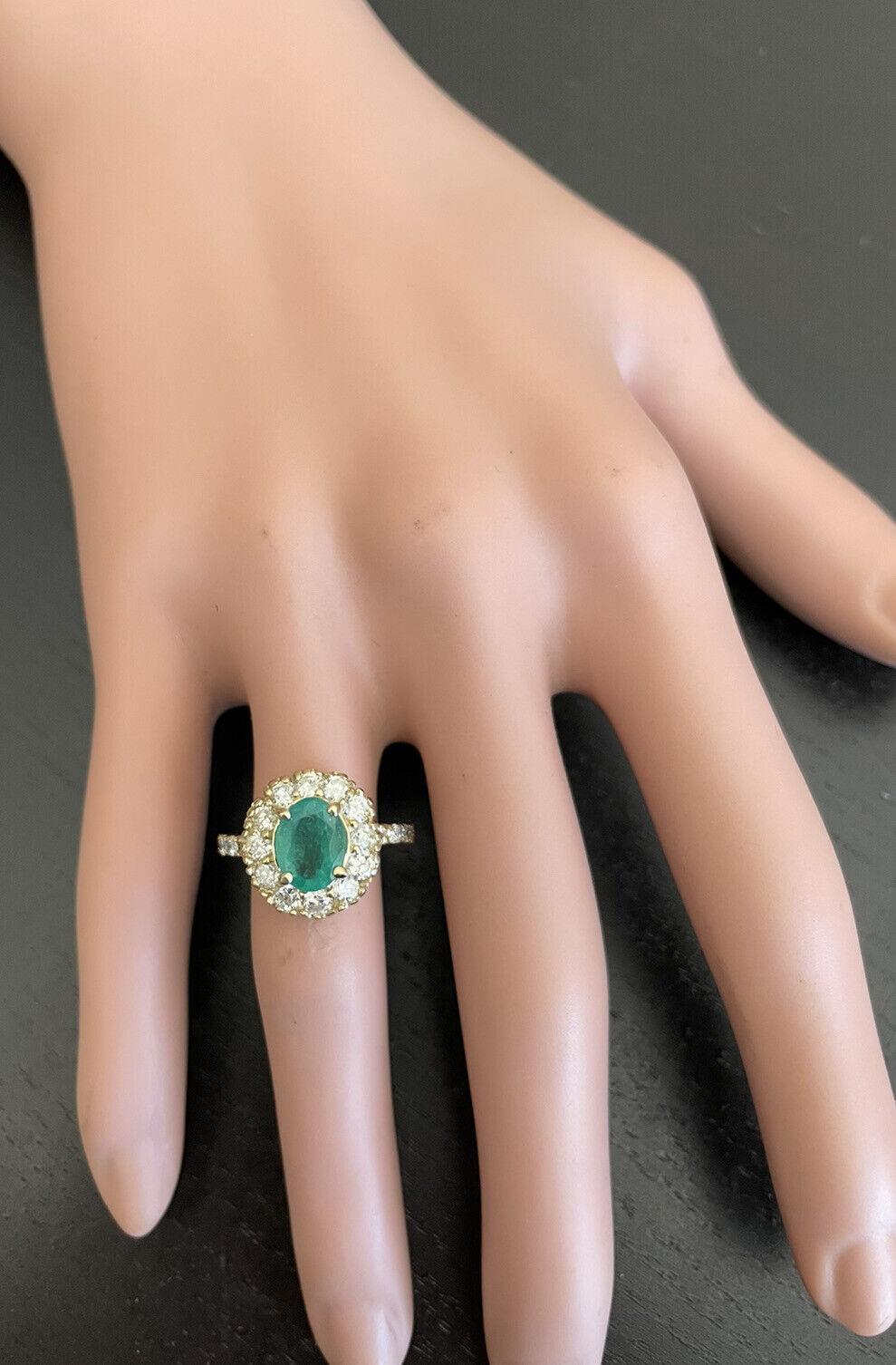 2.50Ct Natural Emerald and Diamond 14K Solid Yellow Gold Ring For Sale 3