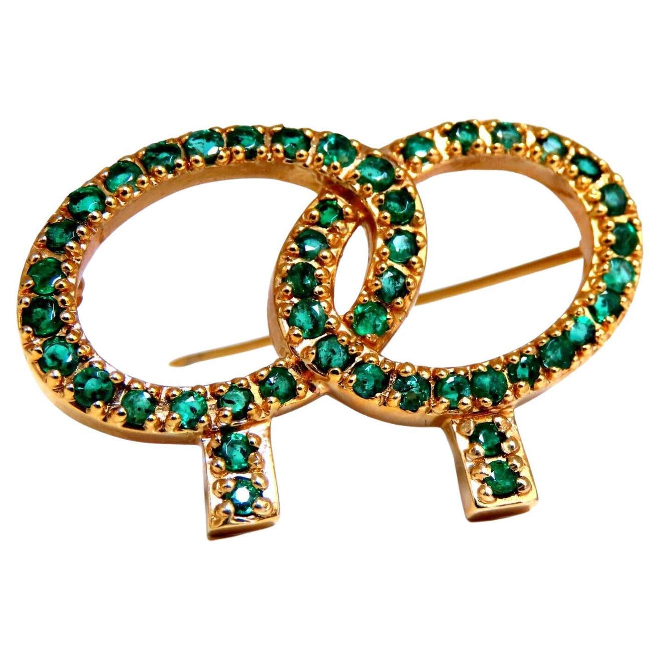 Emerald Shellback Pin 2.50ct Natural Emerald Doubletree Pin 14kt For Sale at 1stDibs