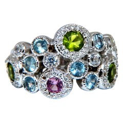 2.50ct Natural Peridot Aquamarine Pink Sapphire Bubbles Ring 14kt