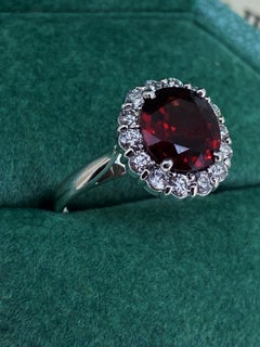 2.50ct Natural Untreated Red Spinel & Diamond Halo 18K White Gold Dress Ring