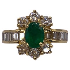 2.50ct Oval Emerald & Baguette Diamonds Ring in 18KT Yellow Gold