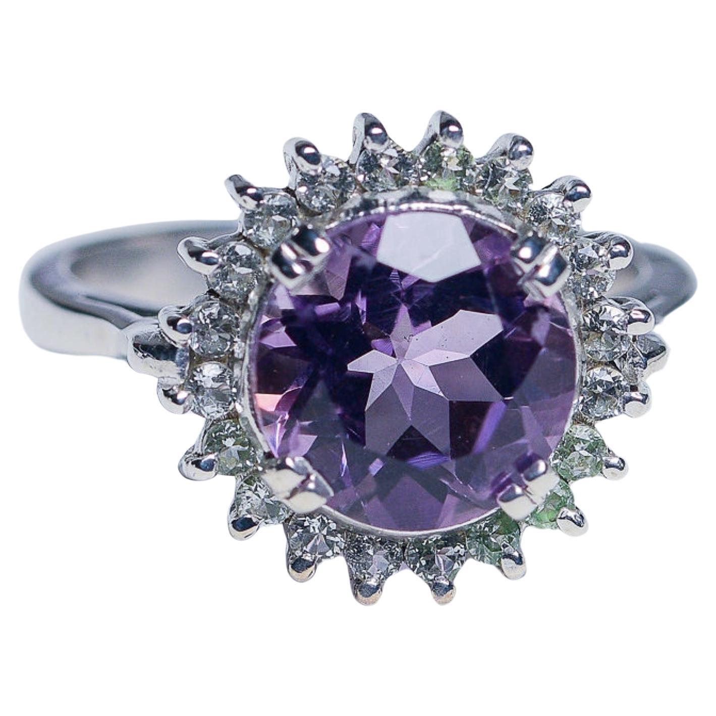 2,50 Karat runder natürlicher lila Amethyst Statement-Ring Damen im Angebot