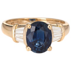 2.50 Carat Sapphire Diamond Gemstone Ring Vintage 18 Karat Yellow Gold Jewelry