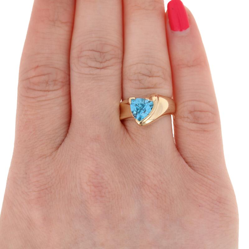 2.50ct Trillion Cut Blue Topaz Ring, 10k Yellow Gold Solitaire 3