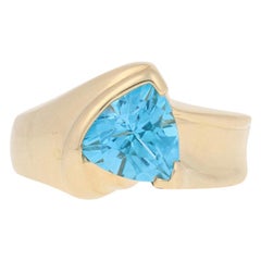 2.50ct Trillion Cut Blue Topaz Ring, 10k Yellow Gold Solitaire