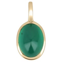 2.50cts 14K Natural Emerald Cabochon Oval Shape Petite Solitaire Gold Pendant