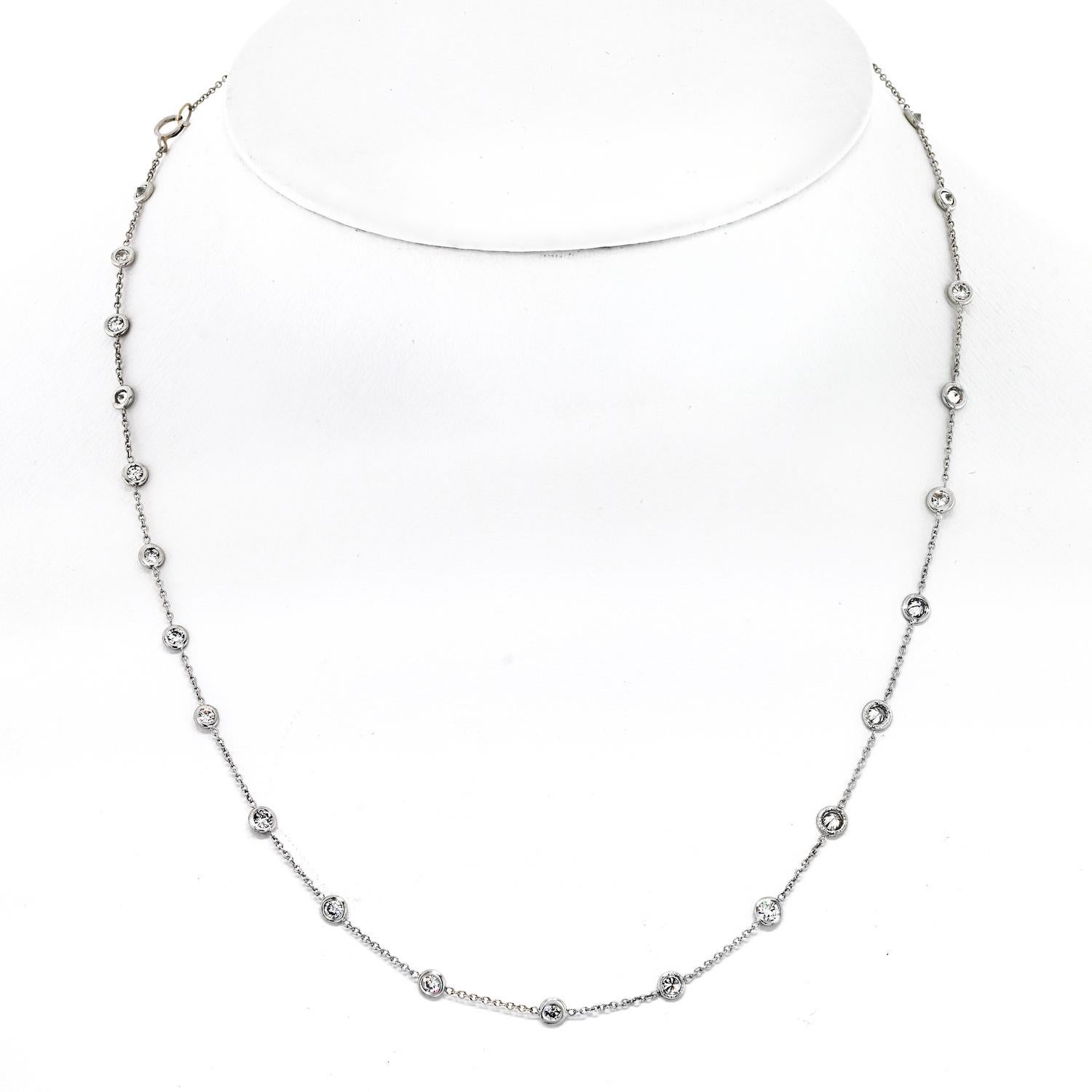 Round Cut 2.50cttw Delicate Diamond by the Yard Platinum Chain Necklace For Sale