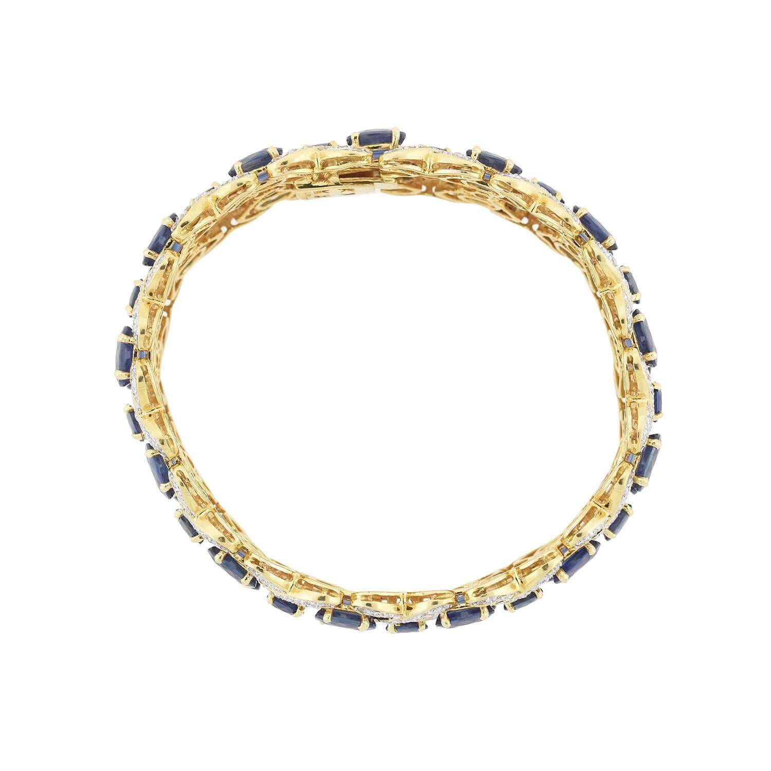 Brilliant Cut 2.50 Carat Diamond and 32 Carat Sapphire Encrusted Link Bracelet