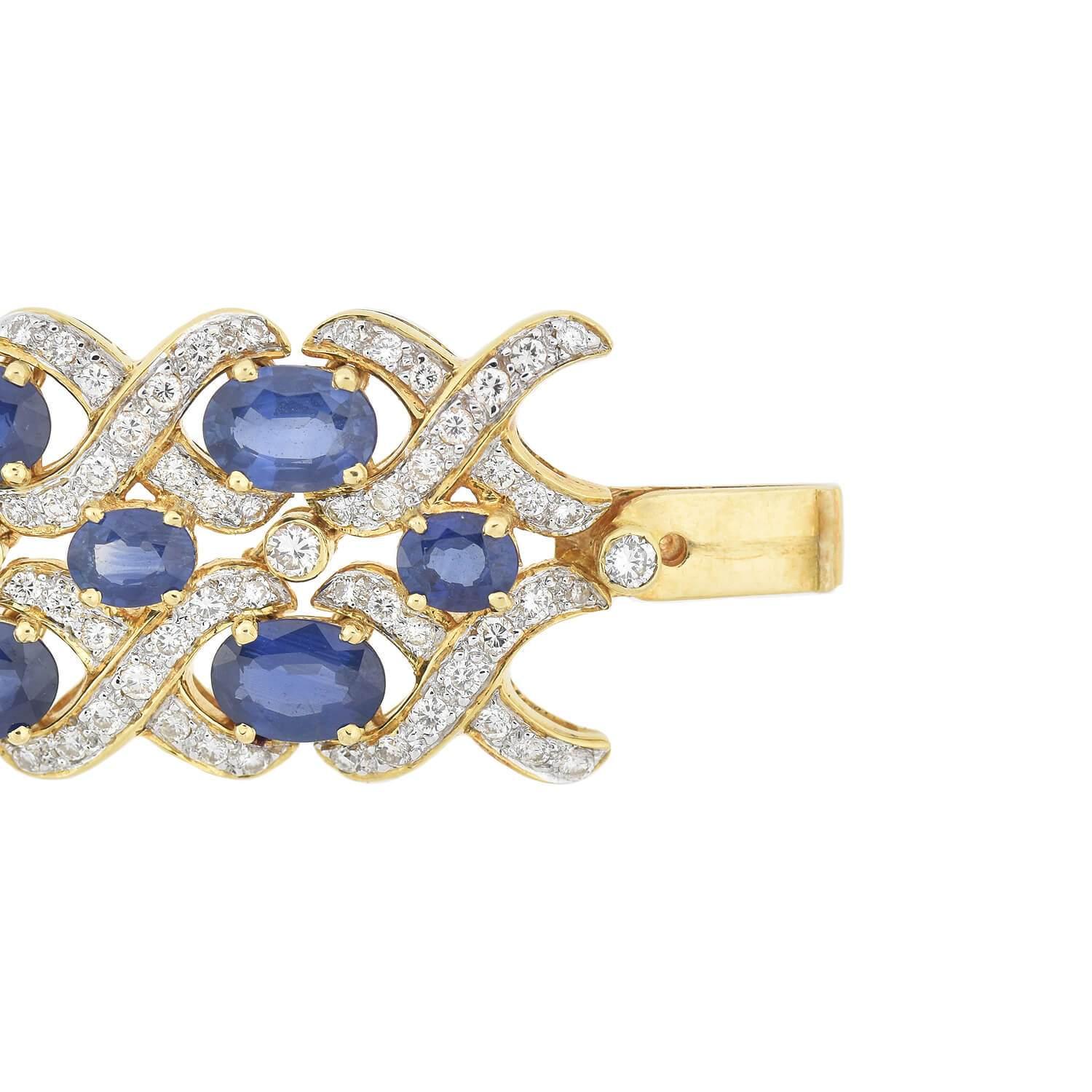 Women's 2.50 Carat Diamond and 32 Carat Sapphire Encrusted Link Bracelet