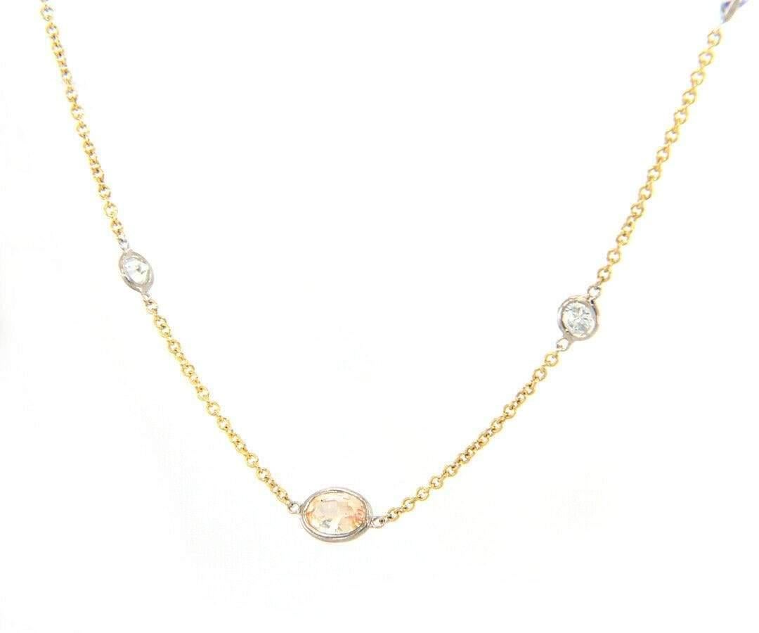 2.50ctw Fancy Sapphire and 0.64ctw Diamond Station Necklace in 14K Yellow Gold In Excellent Condition For Sale In Vienna, VA