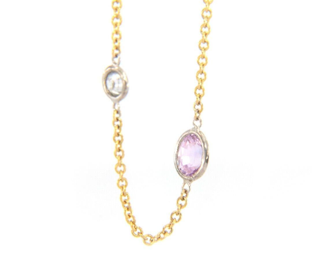 Women's 2.50ctw Fancy Sapphire and 0.64ctw Diamond Station Necklace in 14K Yellow Gold For Sale