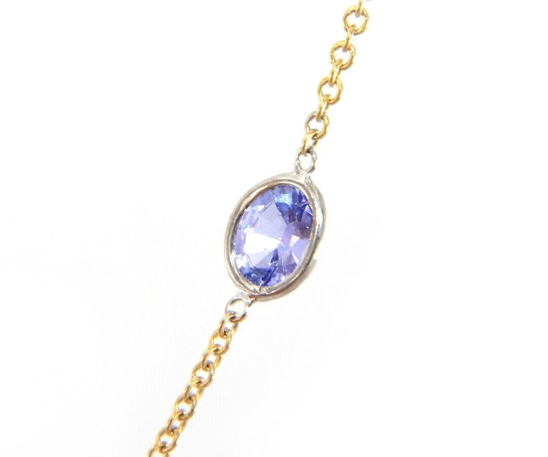 2.50ctw Fancy Sapphire and 0.64ctw Diamond Station Necklace in 14K Yellow Gold For Sale 2