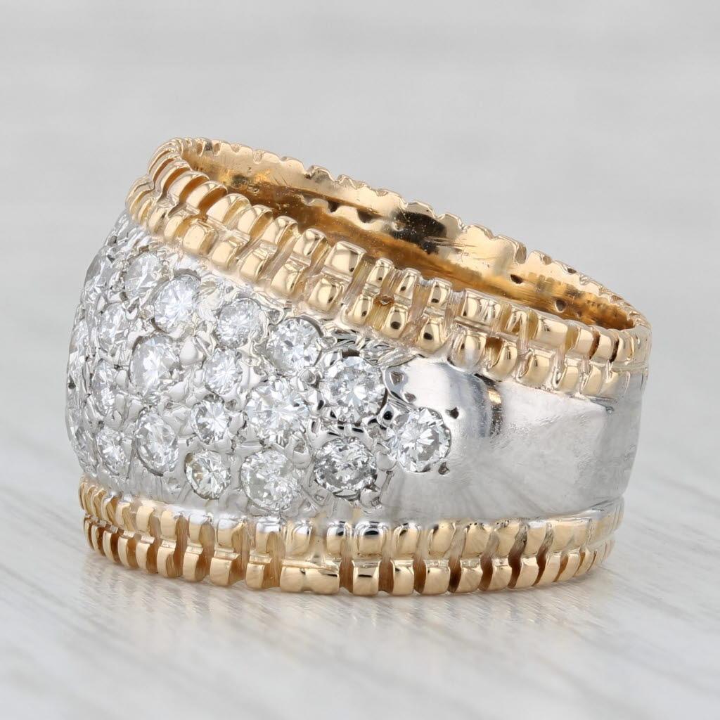 Anello con pavé di diamanti da 2,50 carati in oro giallo bianco 14k misura 8,5 Cocktail In condizioni buone in vendita a McLeansville, NC
