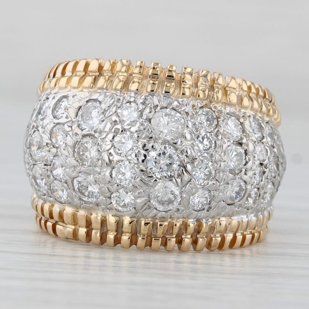 da uomo o donna Anello con pavé di diamanti da 2,50 carati in oro giallo bianco 14k misura 8,5 Cocktail in vendita