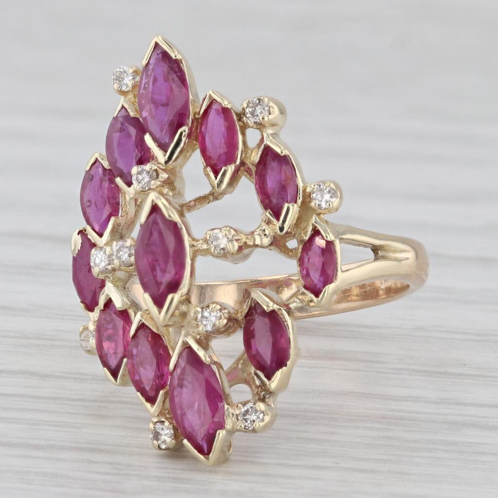 2.50ctw Ruby Diamond Cocktail Ring 14k Yellow Gold Size 6.25
