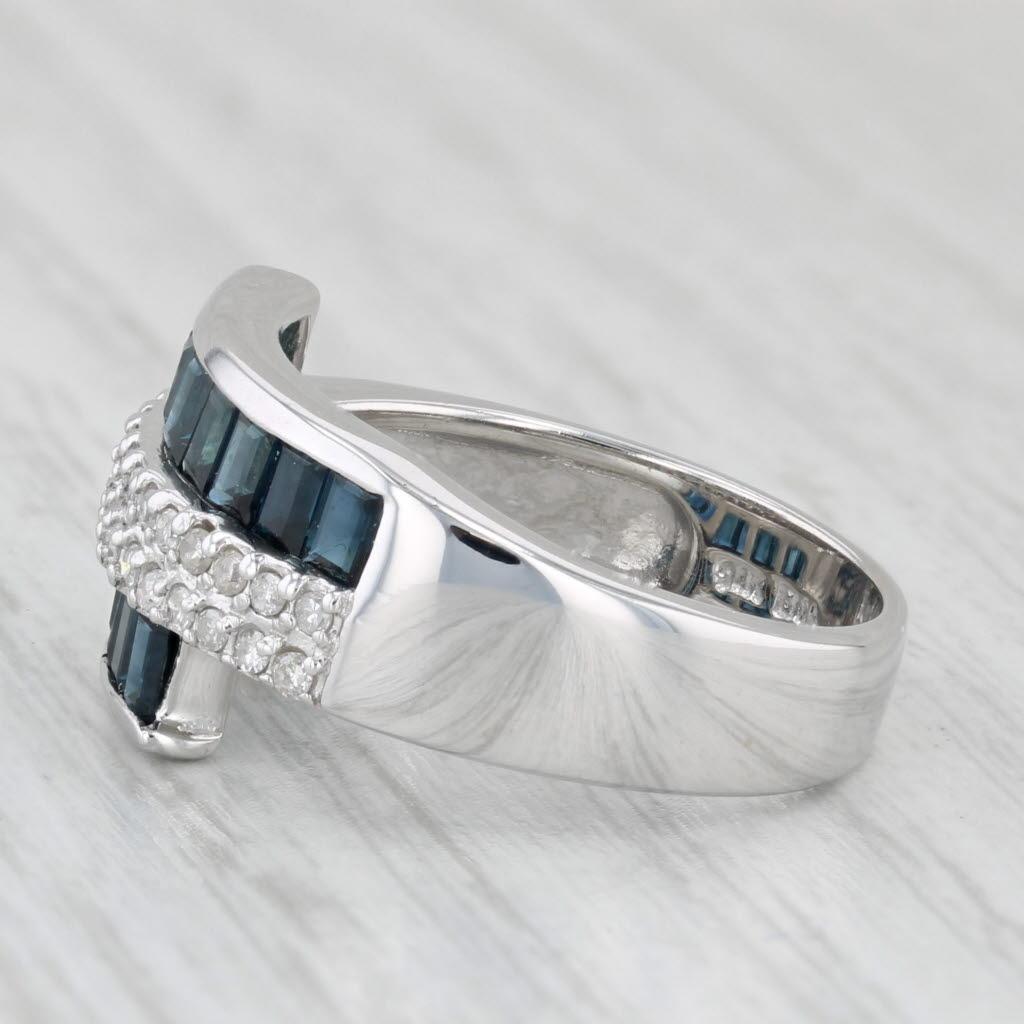 Bague bypass en or blanc 14 carats avec saphirs et diamants de 2,50 ctw, taille 7 en vente 1