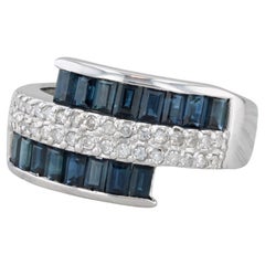 2.50ctw Zafiro Diamante Racimo Anillo Bypass Anillo Oro Blanco 14K Talla 7