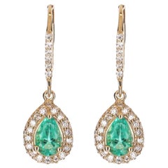 Boucles d'oreilles à poire en 14K avec émeraudes et diamants 2.50tcw (Leverback)