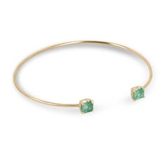 2.50tcw 14K Natural Medium Green Asscher Cut Emerald Gold Cuff Bangle Bracelet