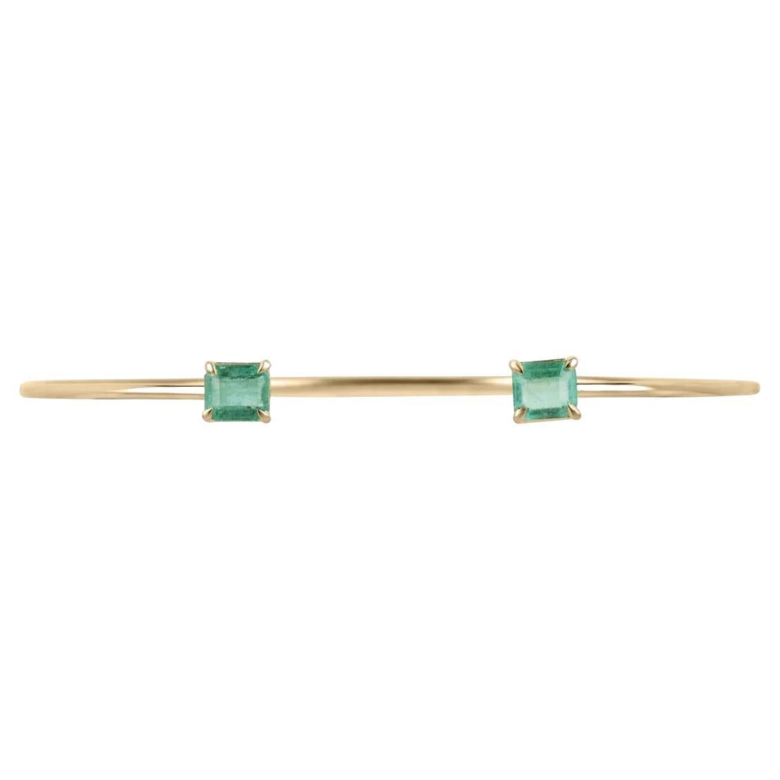 Bracelet manchette en or 14 carats vert naturel moyen taille émeraude Asscher 2,50 cw en vente
