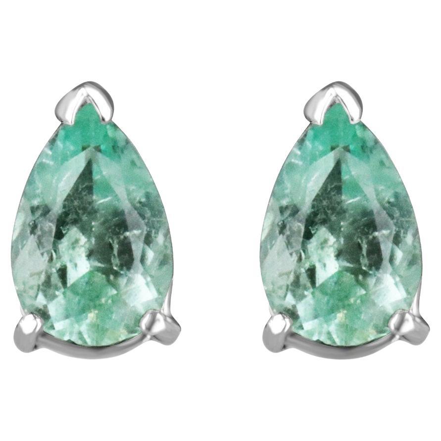 2.50tcw Colombian Teardrop Emerald Stud Earrings White Gold May Birthstone Studs For Sale