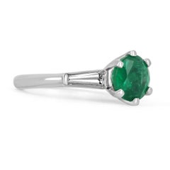 2.50tcw PLAT AAA+ Natural Emerald-Round Cut & Tapered Baguette Diamond Ring